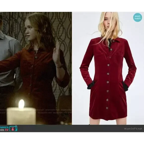 Zara Corduroy Button Down Long Sleeve Shirt Dress Red Blogger Fave Size Small - Picture 7 of 9